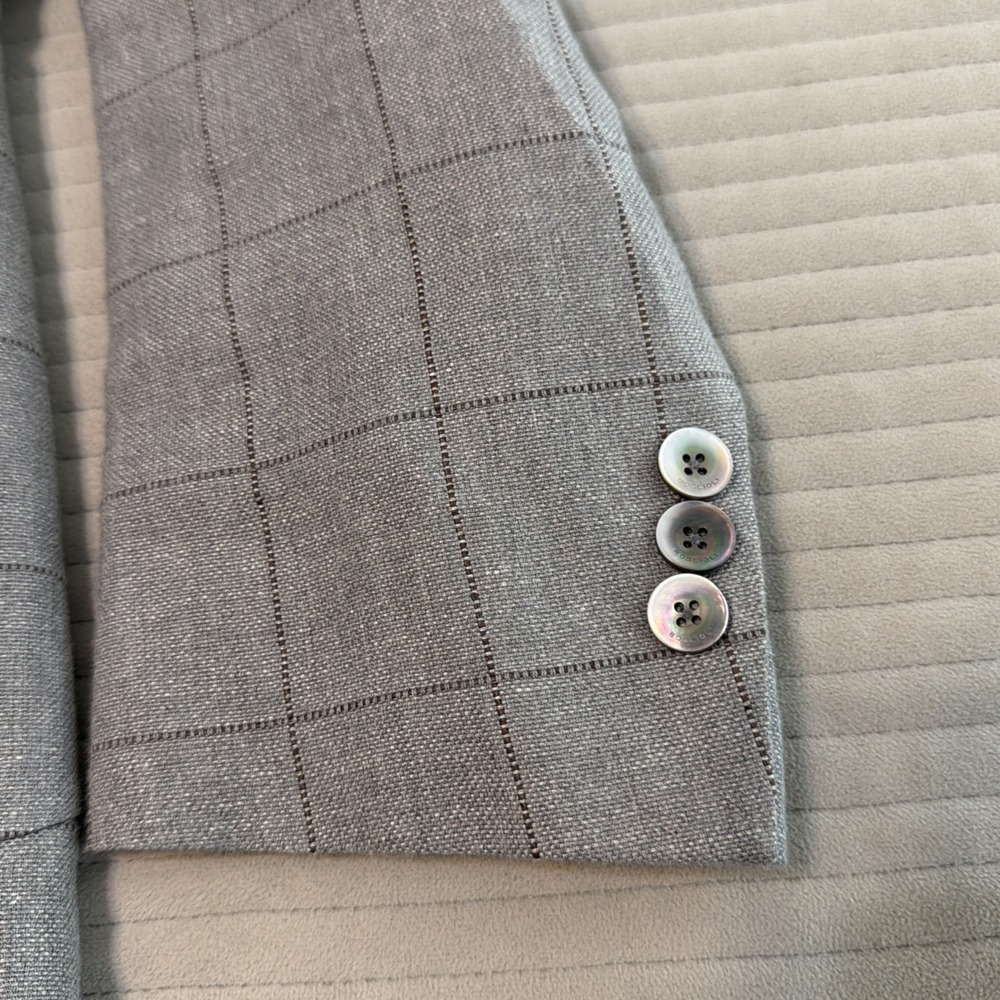 BOGLIOLI DOVER Tailored Jacket 50R Plaid Gray Cotton Linen Blend - Picture 3 of 10